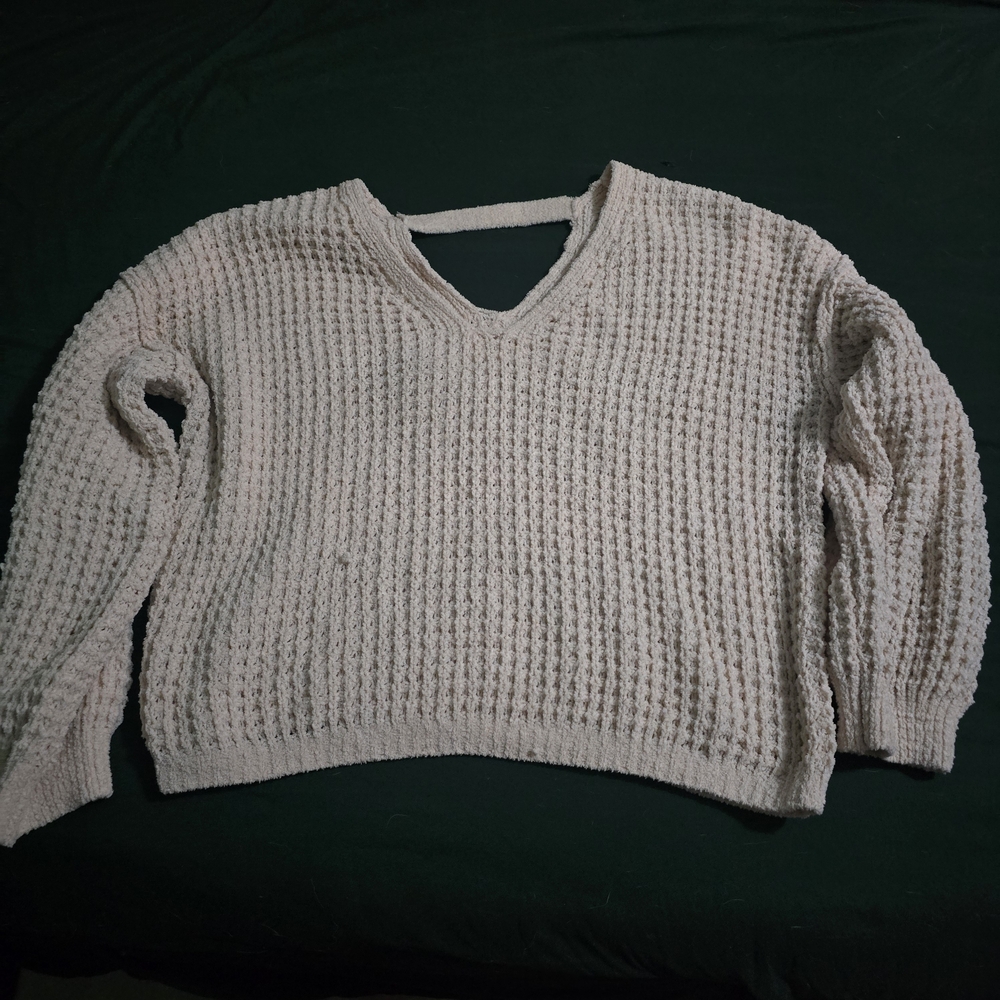 Pink Republic Cream Textured V-Neck Sweater
